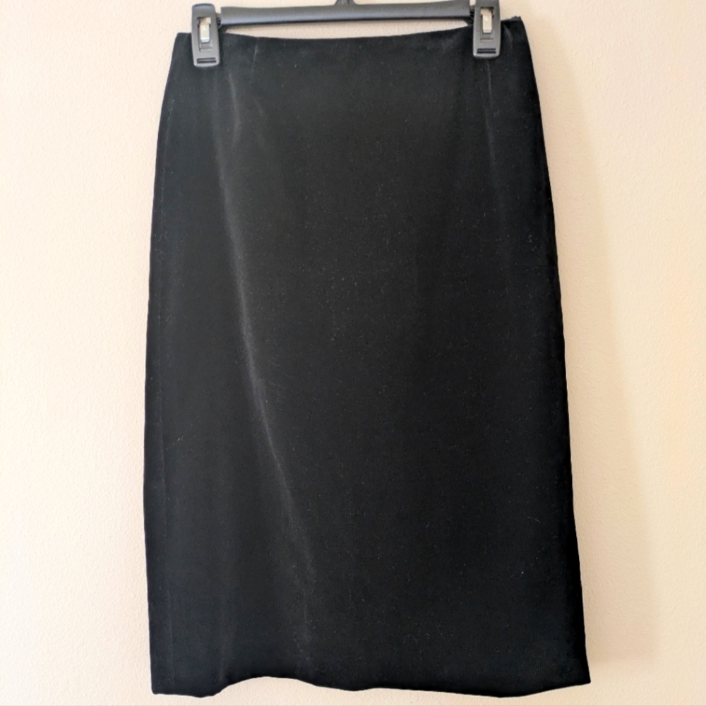 Escada 100% Cotton Black Velvet Velour Pencil Skirt sz 42/12/M Business casual